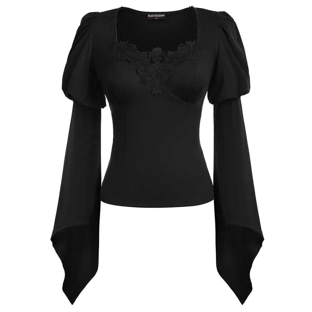 Women Medieval Blouse Vintage Renaissance Flare Sleeve Shirts Gothic Tops