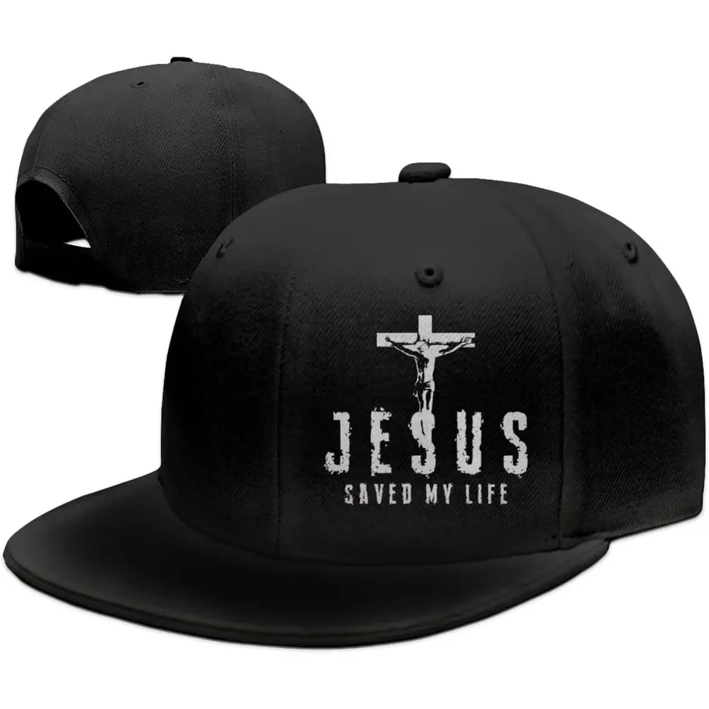 Christian Jesus Saved My Life Cross Snapback Hats for Men Baseball Cap Adjustable Flat Bill Trucker Dad Gift,Husband