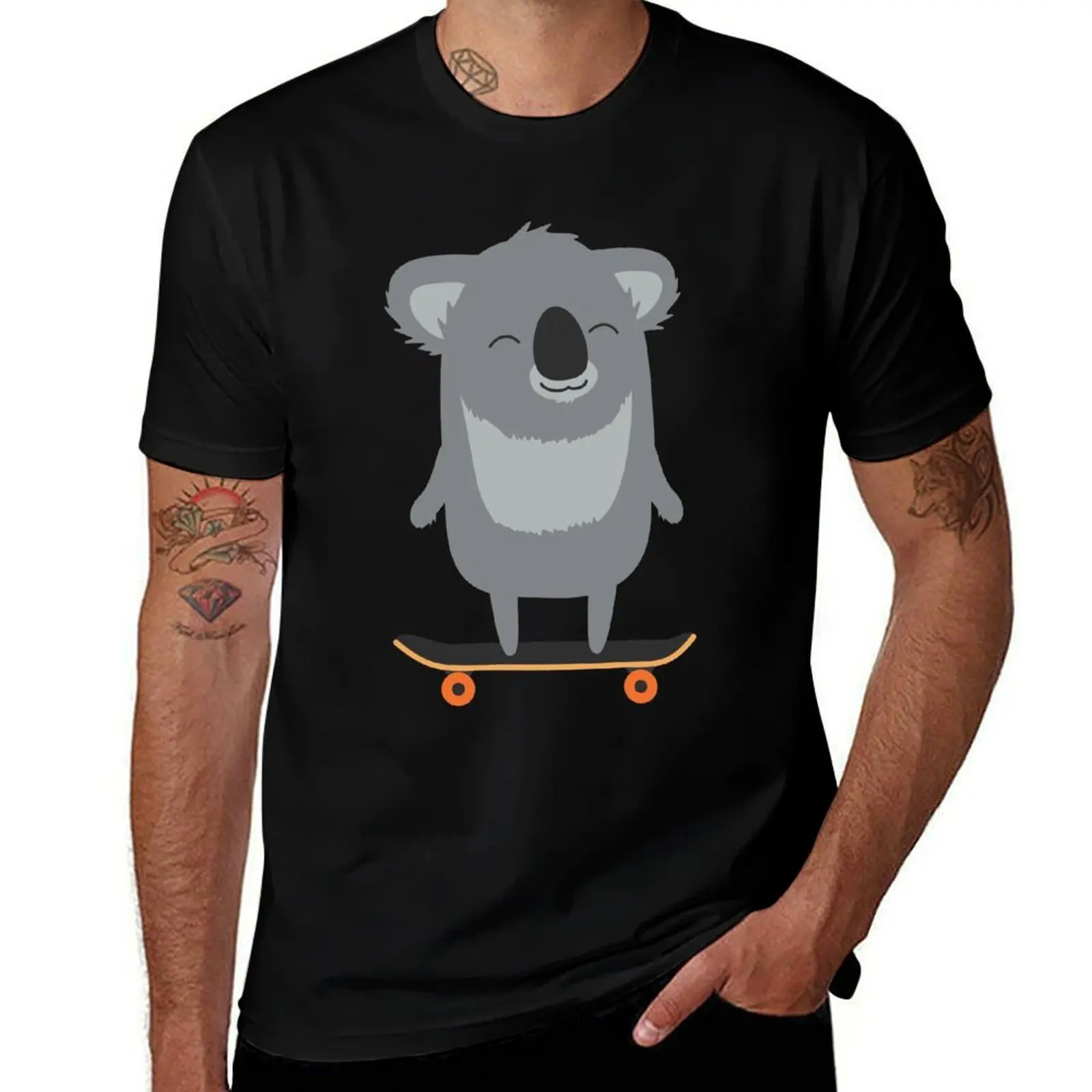 

Cute cartoon koala skateboarding T-Shirt cotton t shirts man 100% t shirts for man pack white T-Shirt