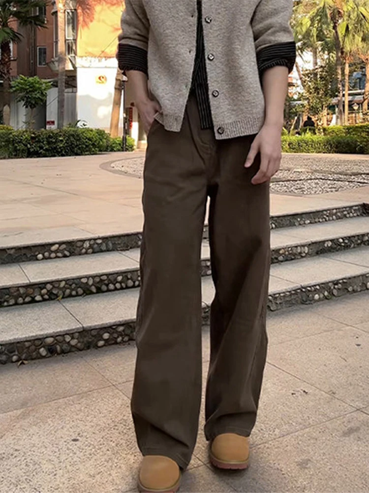 

Коричневые мужские джинсы Cleanfit прямого кроя, ретро-брюки в американском рабочем стиле, модные весенние брендовые винтажные брюки Meralay Utility