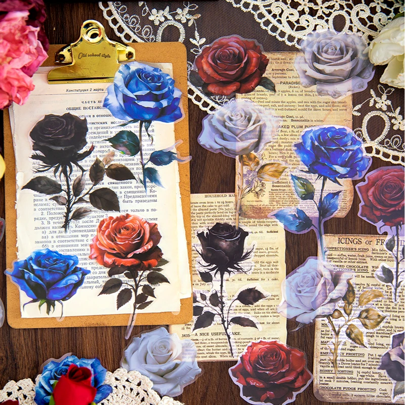 10 pcs/pack Vintage INS Large size rose Stickers Decorative Stick Labels Diary Album hand made Scrapbooking material