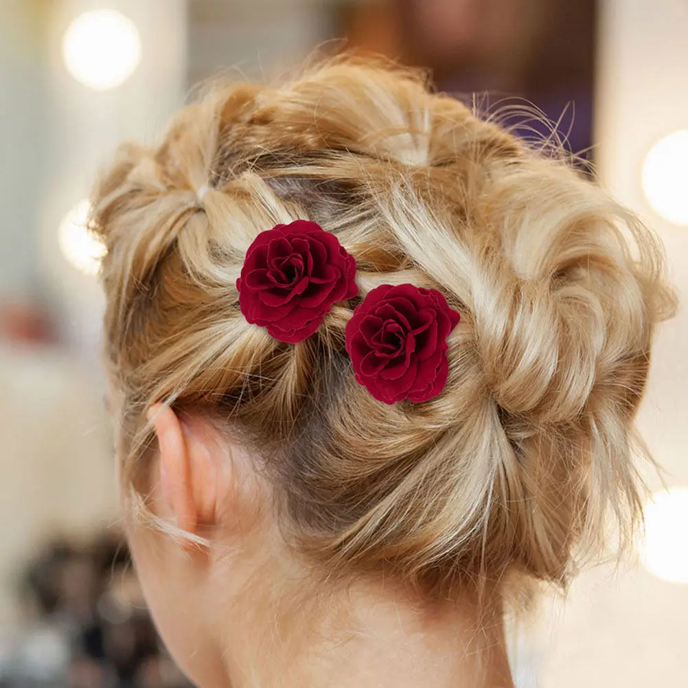 6Pcs Premium Supple Cloth Rose Hairpin Fashionable Gorgeous Bridal Headdress for Bride Wedding Party Prom Pageant Garden Event