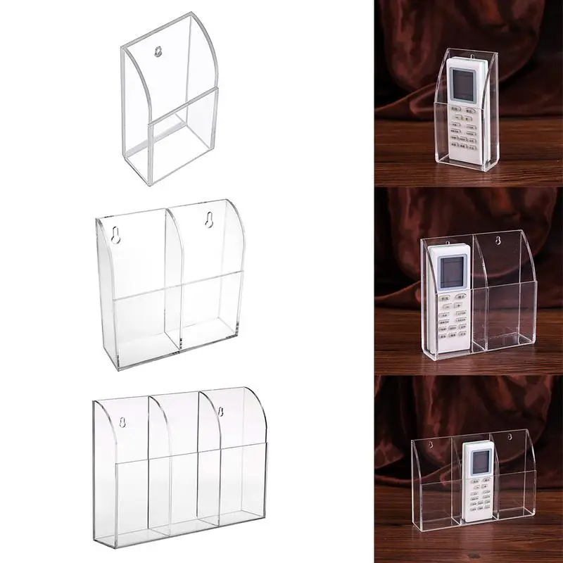 Acrylic Remote Control Storage Box Wall Mounted Makeup Brush Organizer Hotel Transparent Hanging Rack Stationery Holder 3grid