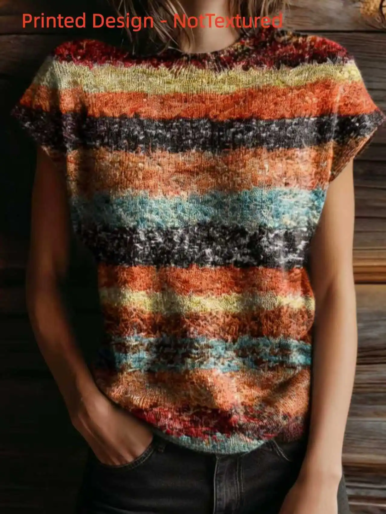 

Весенне-летняя модная новинка: женский топ без рукавов с круглым вырезом и плоским цифровым принтом, стильная женская одежда.