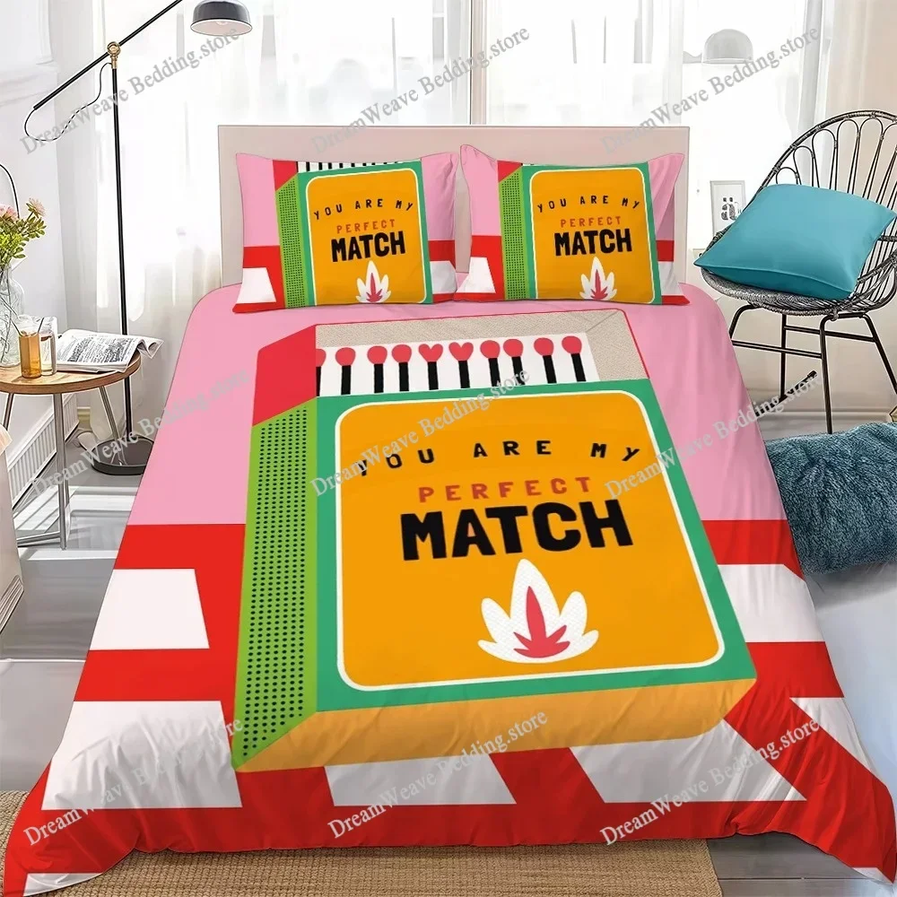 LOVE You're My Perfect Match Duvet Cover Set Home Style Bedding Soft Laundry Cotton Bed Student Dormitory GiftFQH