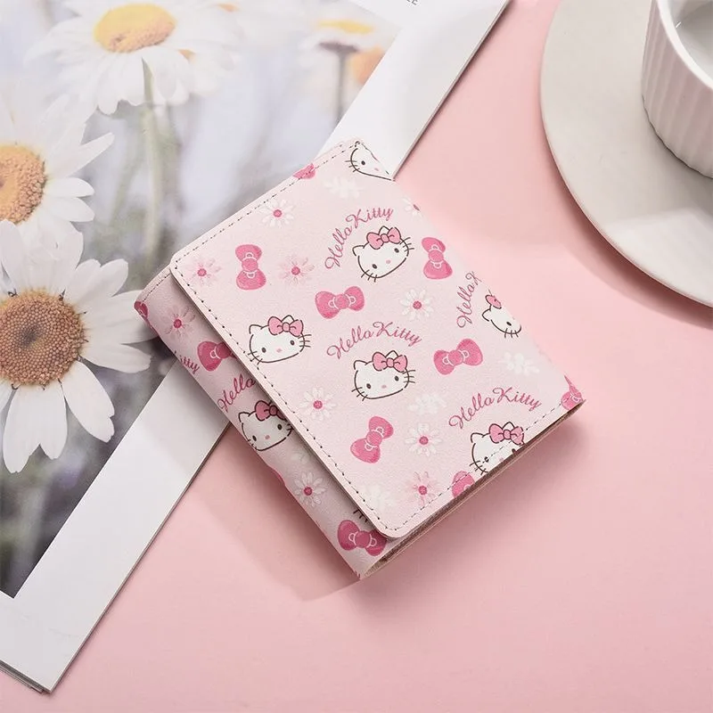 

Hello Kitty Folding Card Bag Cute Anime Women Accessories Large Capacity Multi Slot Three Fold Wallet Short Portable Wholesale