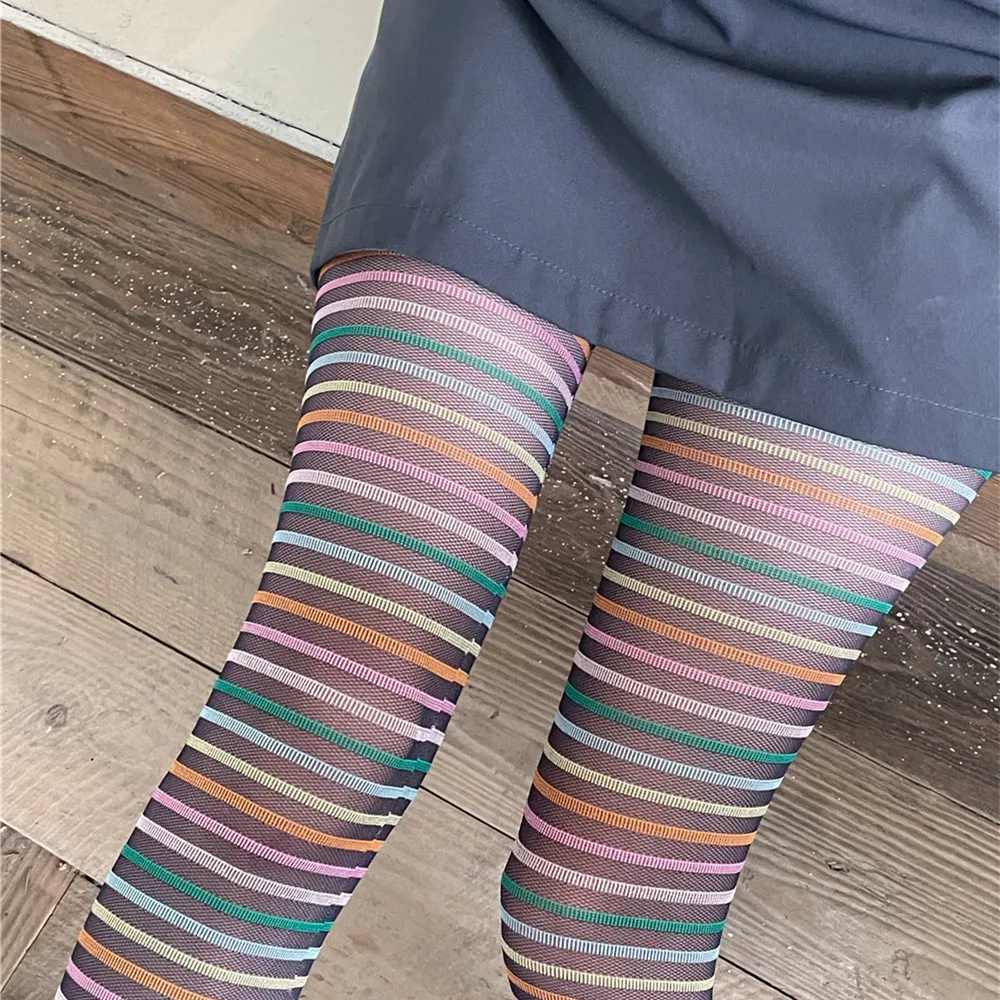 2023 New Spice Girl Millennium Pantyhose Color Stripes Niche Jacquard Pantyhose Rainbow Pantyhose