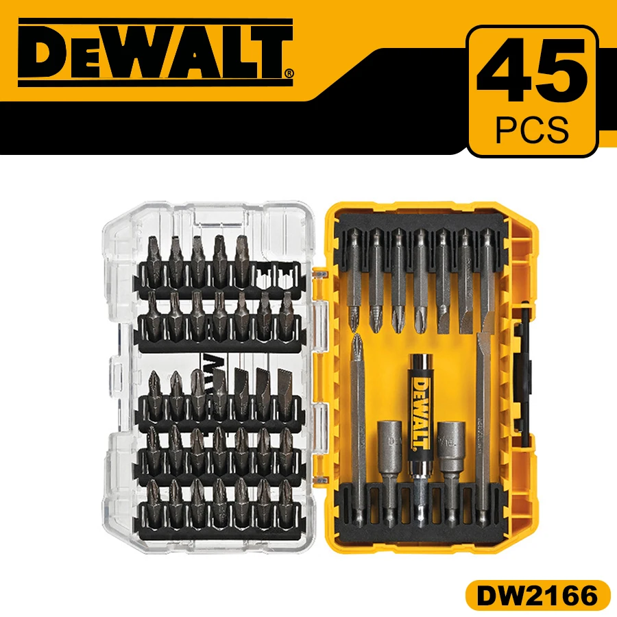 

DEWALT DW2166 45-Piece Screwdriver Bit Set Steel Hex Shank Phillips Slotted Square Double-ended Bits with Tough Case