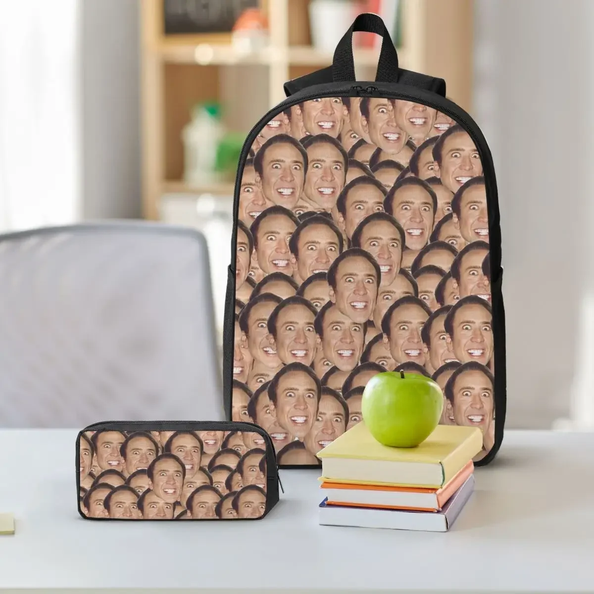 Nicolas Cage Meme Backpack Student Boys Girls BookBag School Bag Computer Shoulder Bags 3ps Insulated Lunch Bag Pencil Case