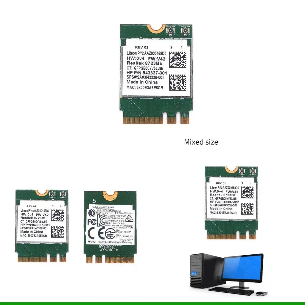 

U55C RTL8723BE 802.11N Сетевая карта беспроводной локальной сети NGFF-интерфейс Bluetooth-совместимый 4,0 843338-001 843338 Для