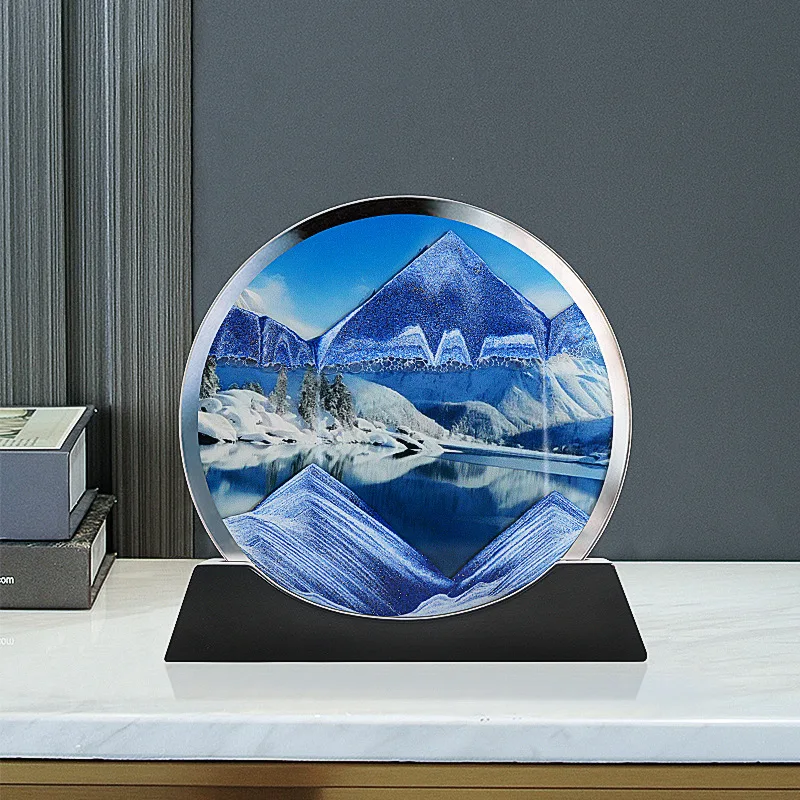 Sandscape Moving Sand Art Picture Desert Snow Landscape Quicksand Craft Round Hourglass Flowing Sand Painting Home Decor Gifts