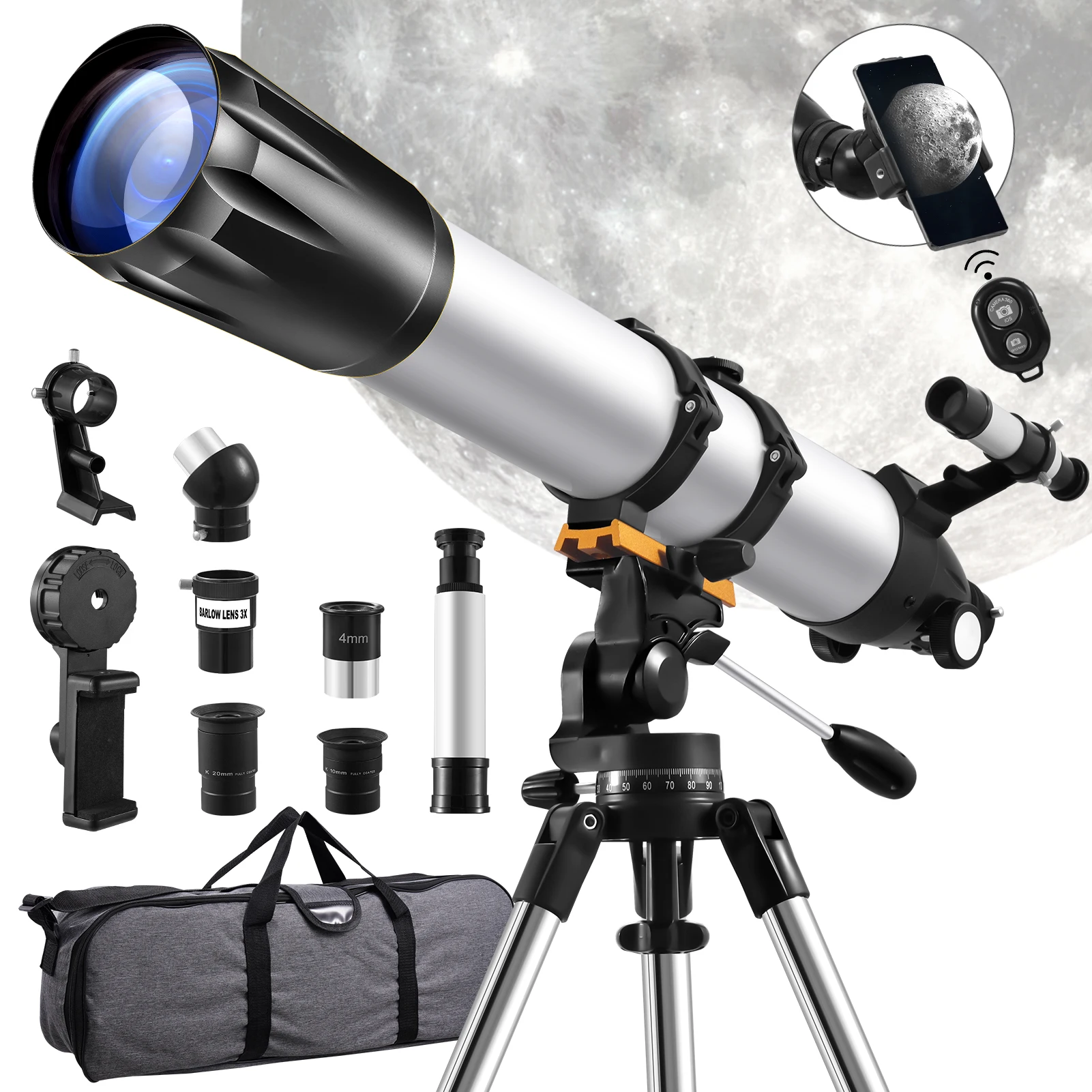 Telescopio astronómico con buscador, Zoom de 675 horas, telescopio de visión lunar de alta definición con estante para teléfono, telescopio refractor