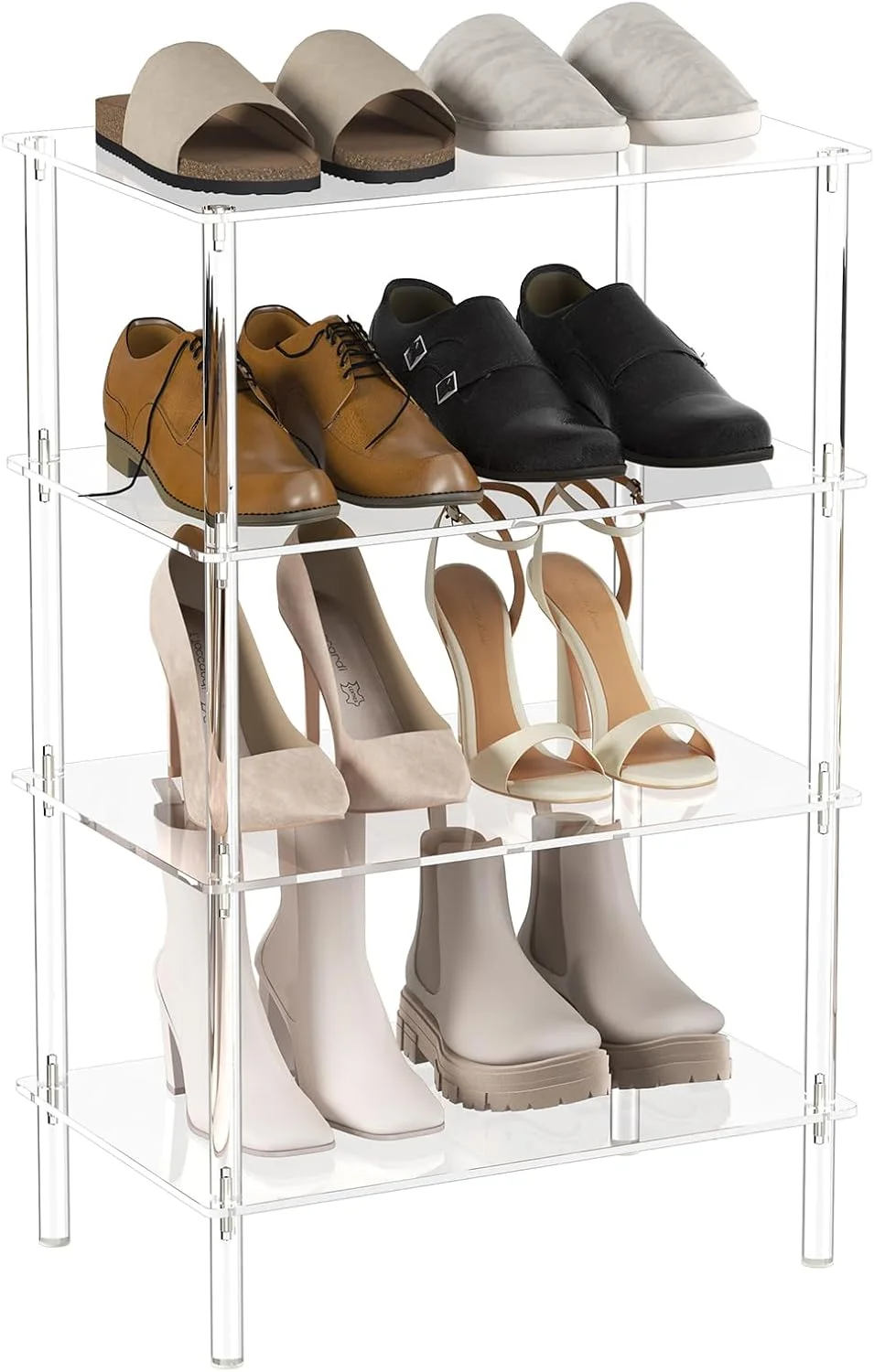 

Acrylic Small Shoe Rack 4 Tier Shoe Rack for Front Door Entrance, Entryway, and Closet Narrow Shoe Storage Shelf