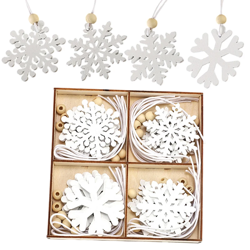 24 Pieces White Snowflakes Ornaments Wooden Snowflake Christmas Ornament For Winter Home Tree Garland Christmas Decoration