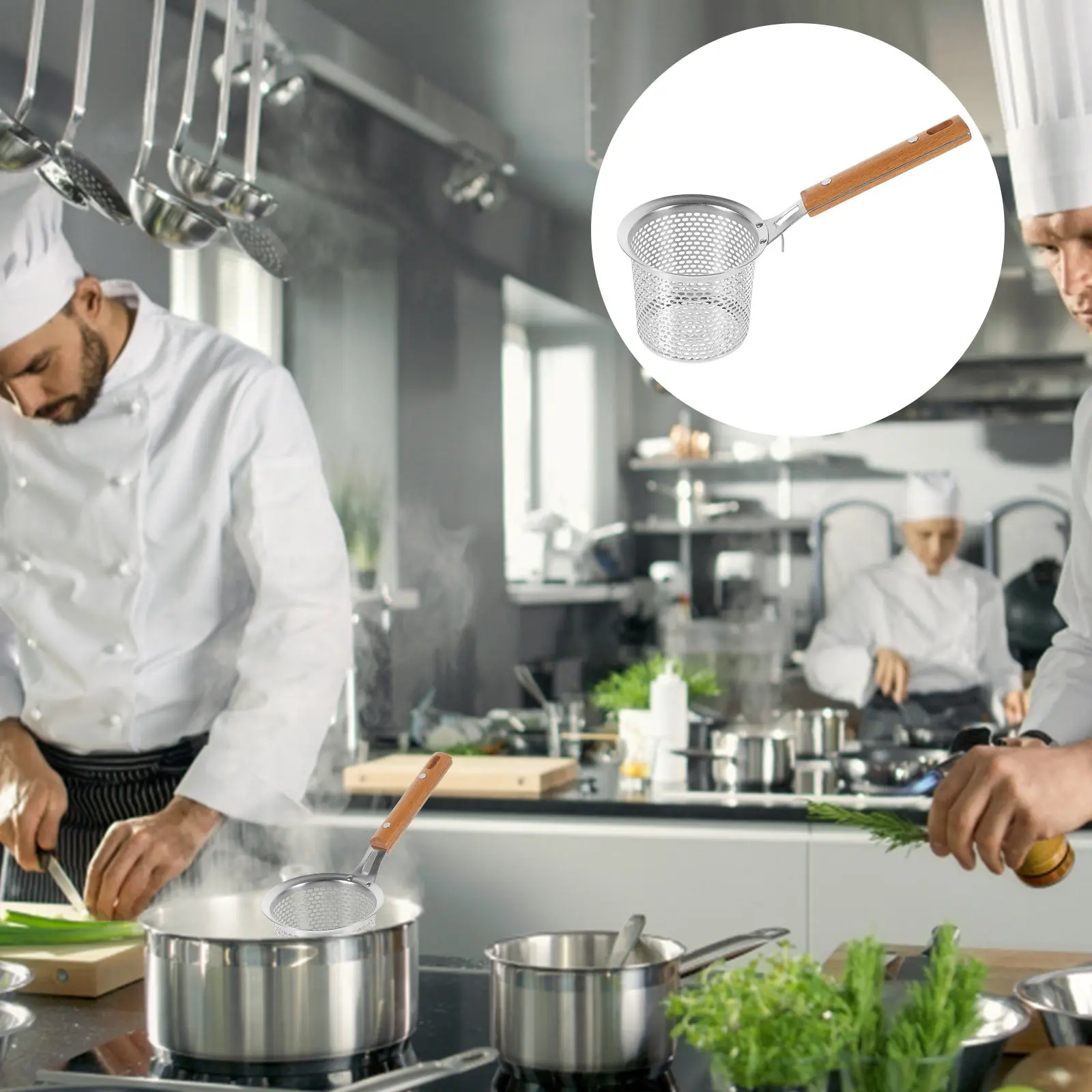 Cesta coladora de malla de acero inoxidable premium para pasta, fideos, espaguetis, wontons, alimentos fritos y como colador para hot pot