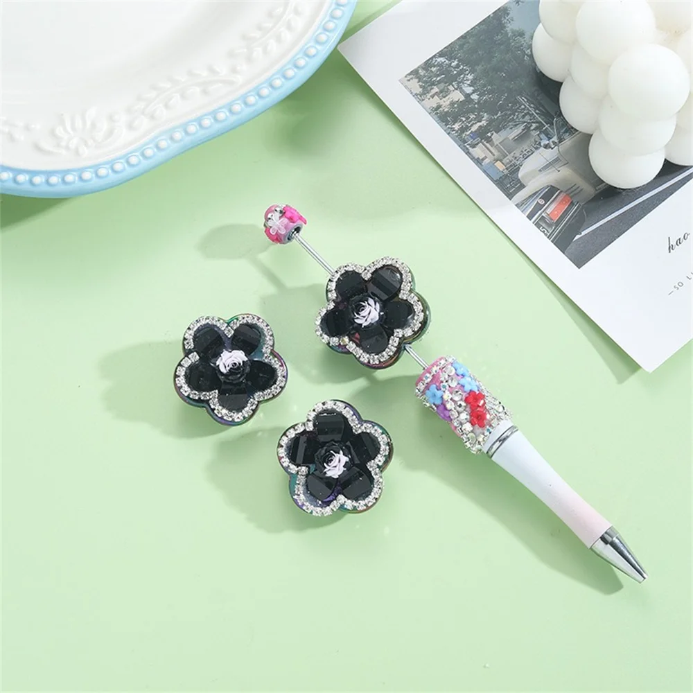 WH Beautiful Blue Beading Material Flowers New Handmade Loose Bead Ballpoint Pen Mobile Phone Chain Beading Pen Material