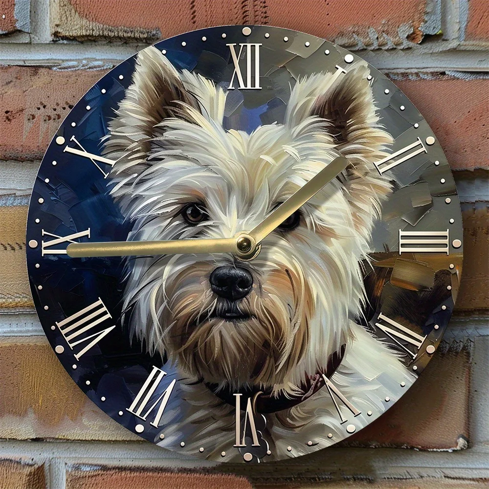 

West Highland White Terrier Silent Wall Clock, DIY Kit with Hand Sets, High-Definition Dog Print, Decorative Timepiece for Home