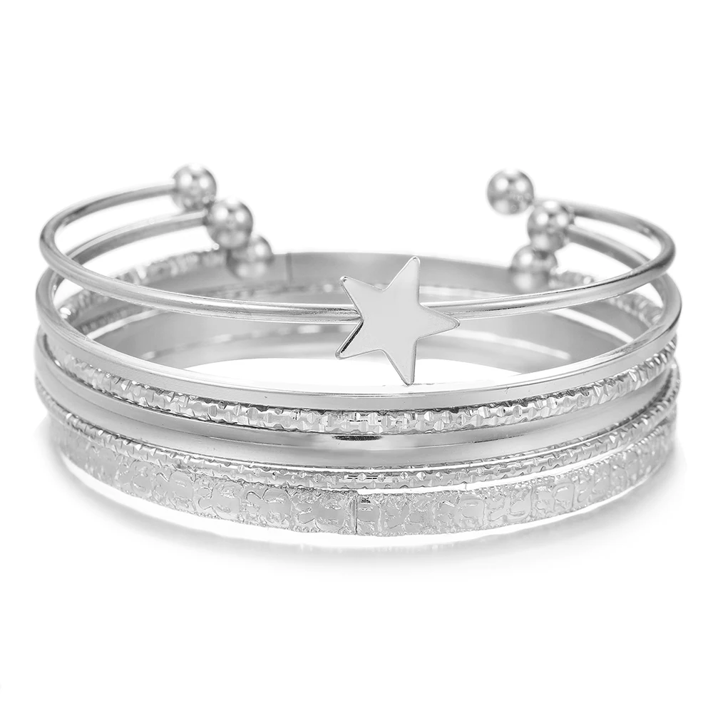 Classic Simple Niche Design Star Open Bracelet 6-Piece Set Female Alloy Closed Bracelet Couple Jewelry Pulseras Mujer 2024