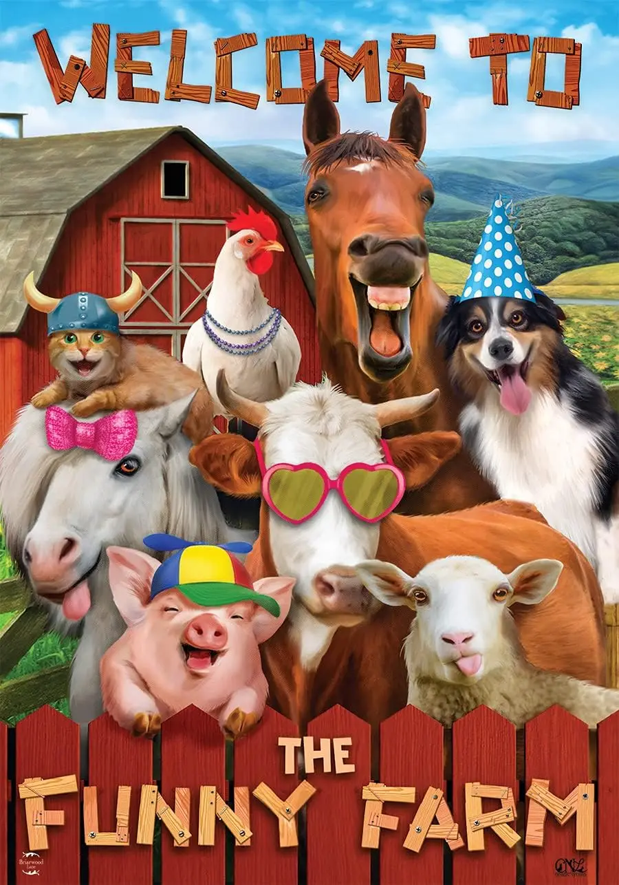 Welcome To The Funny Farm Summer House Flag 12 X18inch Pig Horse Chicken Dog Animal Farmhouse Decor