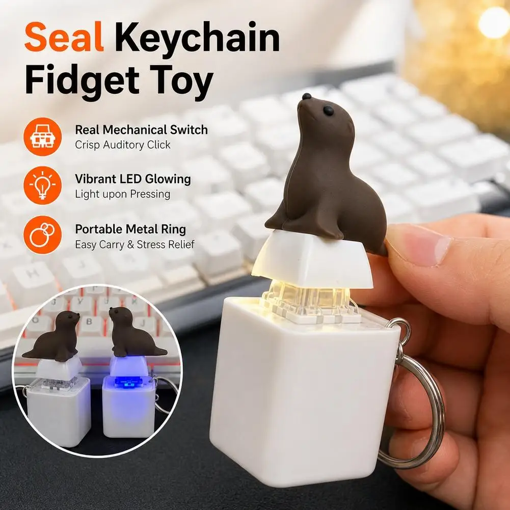 Seal Voice Fidget Keychain Plastic Mechanical‑Switch Clickable Toy LED Stress‑Relief Pendant Backpack Charm Novelty Desk Toy