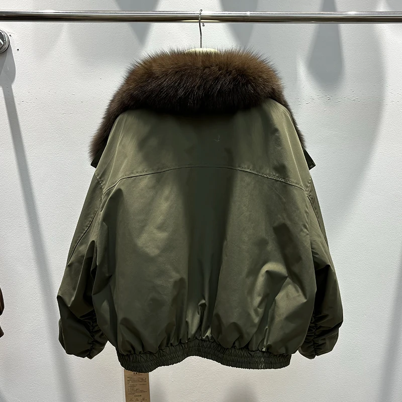 2023 neue Ankunft Frauen Abnehmbare Abnehmbare Große Echt Fox Pelz Kragen Parka Warme Gans Unten Jacke Lose Oversize Parka Mäntel