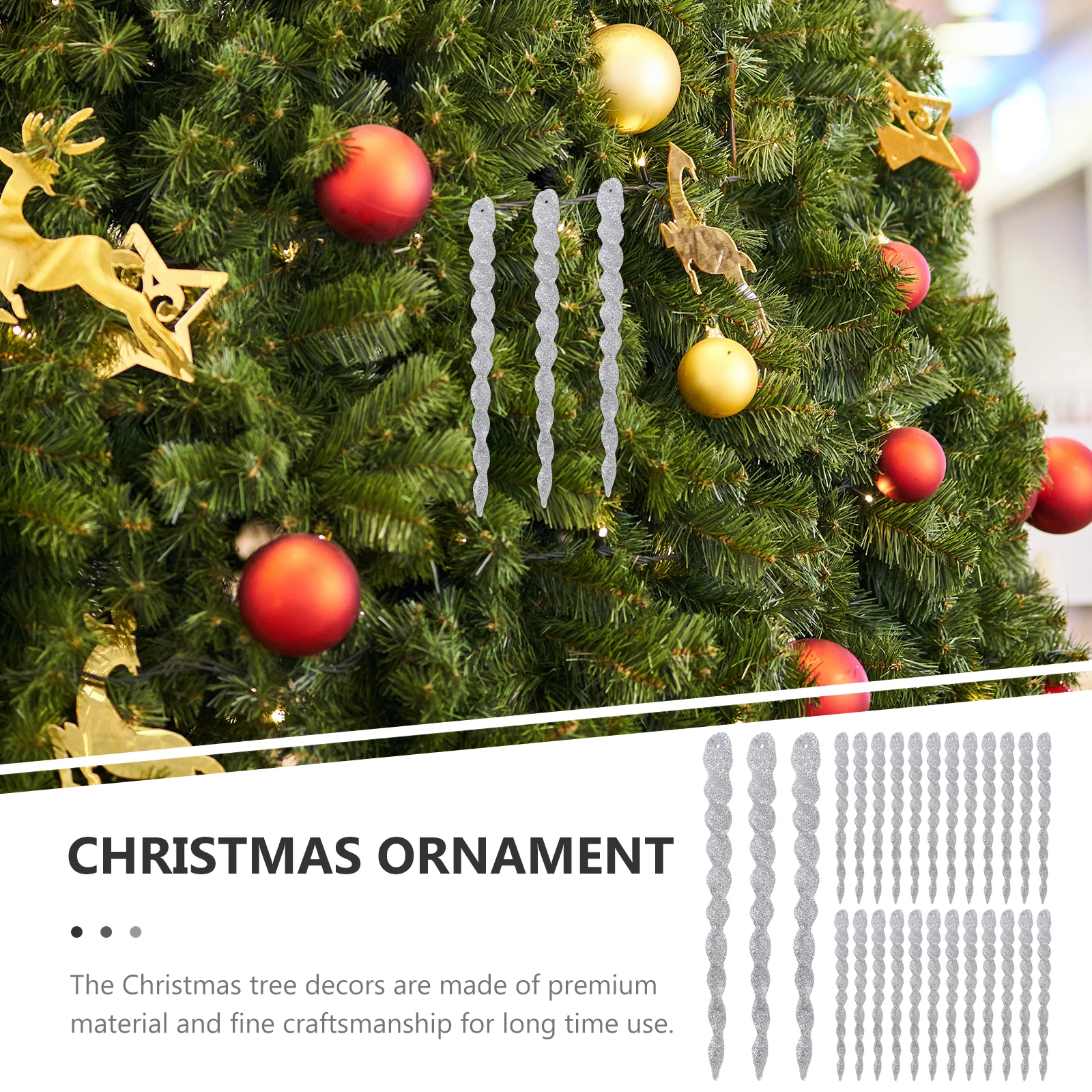 

60Pcs Icicle Hanging Decor Premium Christmas Tree Ornaments Fine Craftsmanship for Xmas Party Decoration Glitter Icicle Pendant