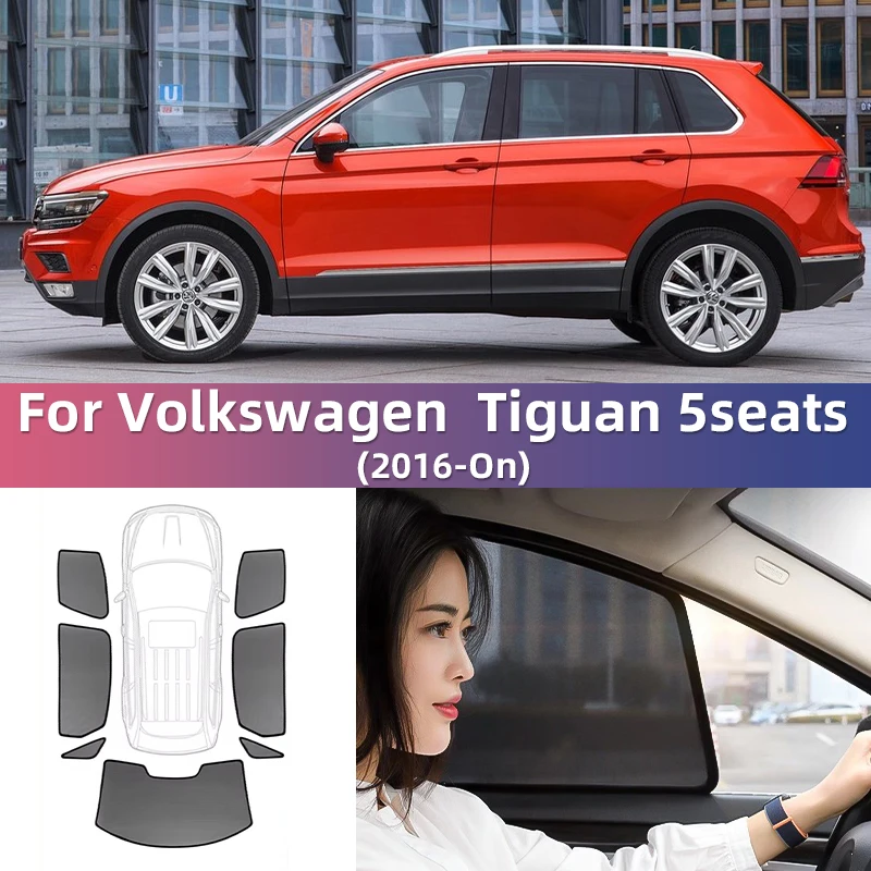 For Volkswagen VW Tiguan 5seats 2016-2023 Front Windshield Frame Curtain Magnetic Car Sunshade Shield Rear Side Window Sun Shade