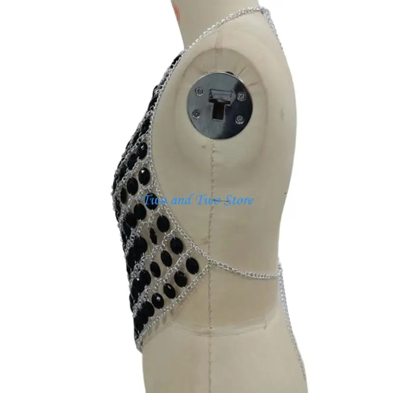 

HX6F Unique Black Stone Chest Chain Jewelry Versatile Layering Neckwear Perfect For Enhancing Your Fashion Ensembles