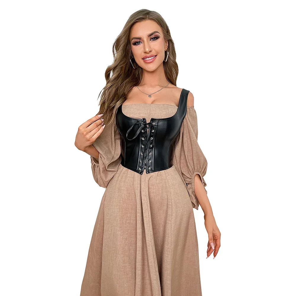 

Leather Tank Crop Top Women Summer Lace-Up Vest Camisole Club Wear Sleeveless Bustier
