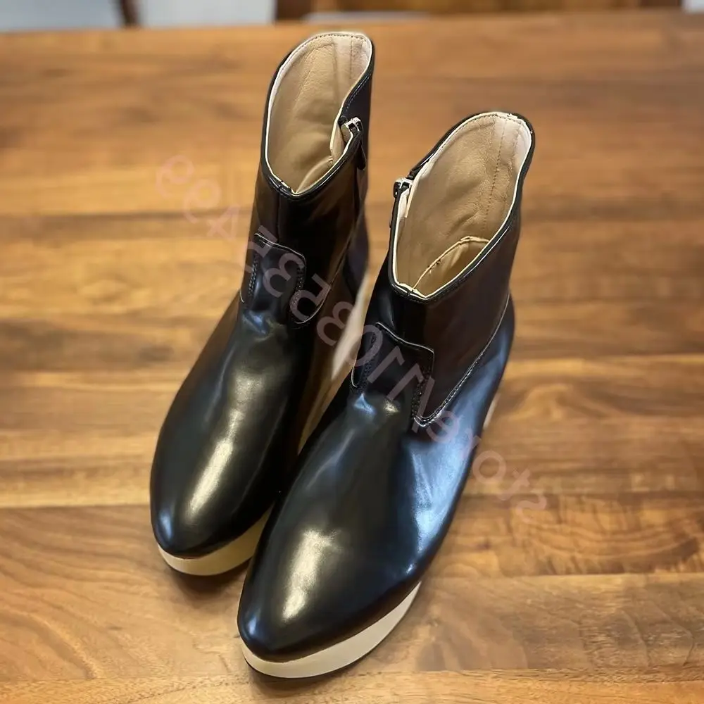 

Черные ботинки челси на толстой подошве на странном каблуке, осень 2022, новые круглые короткие ботинки в уличном стиле в стиле панк, модные вечерние подиумные сценические ботинки