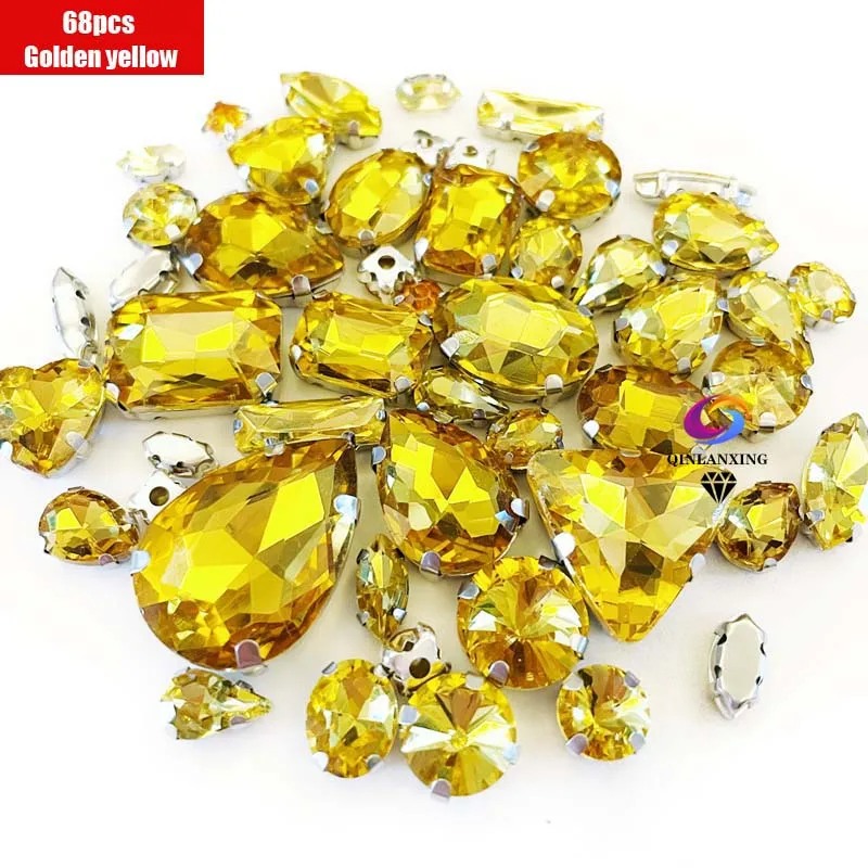 68Pcs Mix Kristall Splitter Klaue Einstellung Strass Nähen Kleiden Für Handarbeit Stein DIY Nähen Auf Hochzeit Kleid Schuhe Taschen – Detail 11