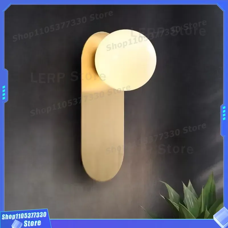 Modern Small LED Wall Lamp Milky White Glass Shade Copper Bedside Light Simple Indoor Home Corridor Porch Fixture Decor
