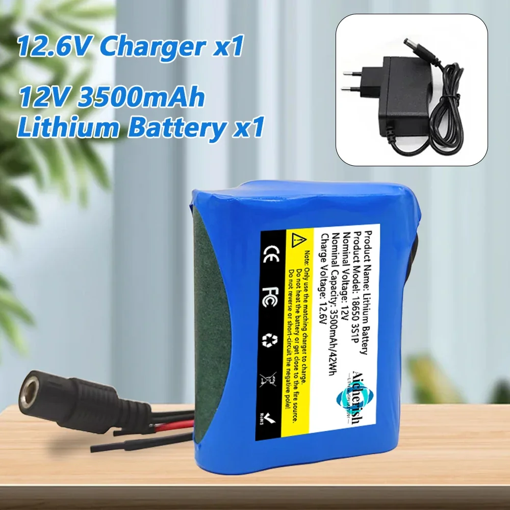

3S1P Protection Plate DC 12.6V Super Rechargeable Battery And Charger Set 12V 3500mAh 18650 Lithium Ion Battery Pack with