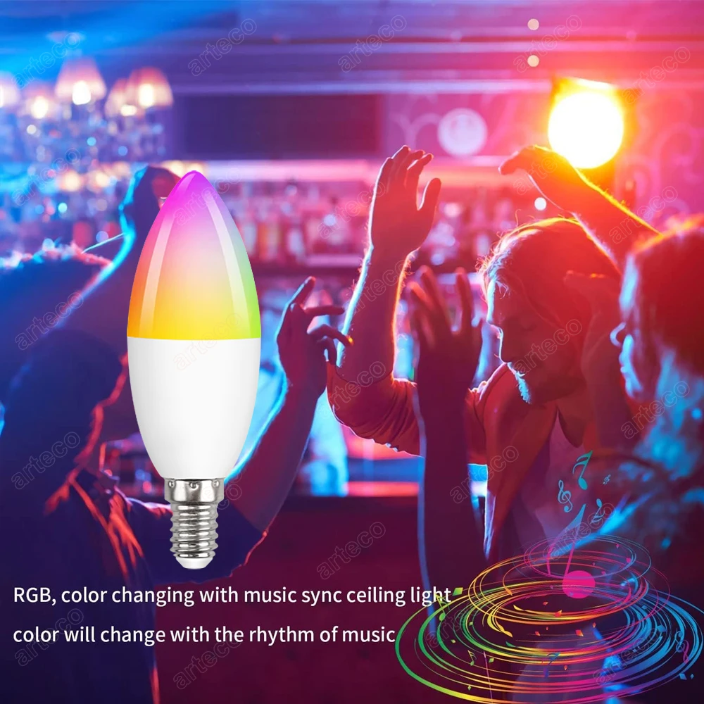 Tuya E14 Candle Lamps Smart Led Bulbs APP Control Bluetooth WIFI RGB C+W LED Light Dimmable Smart Life Room Home Chandelier Lamp