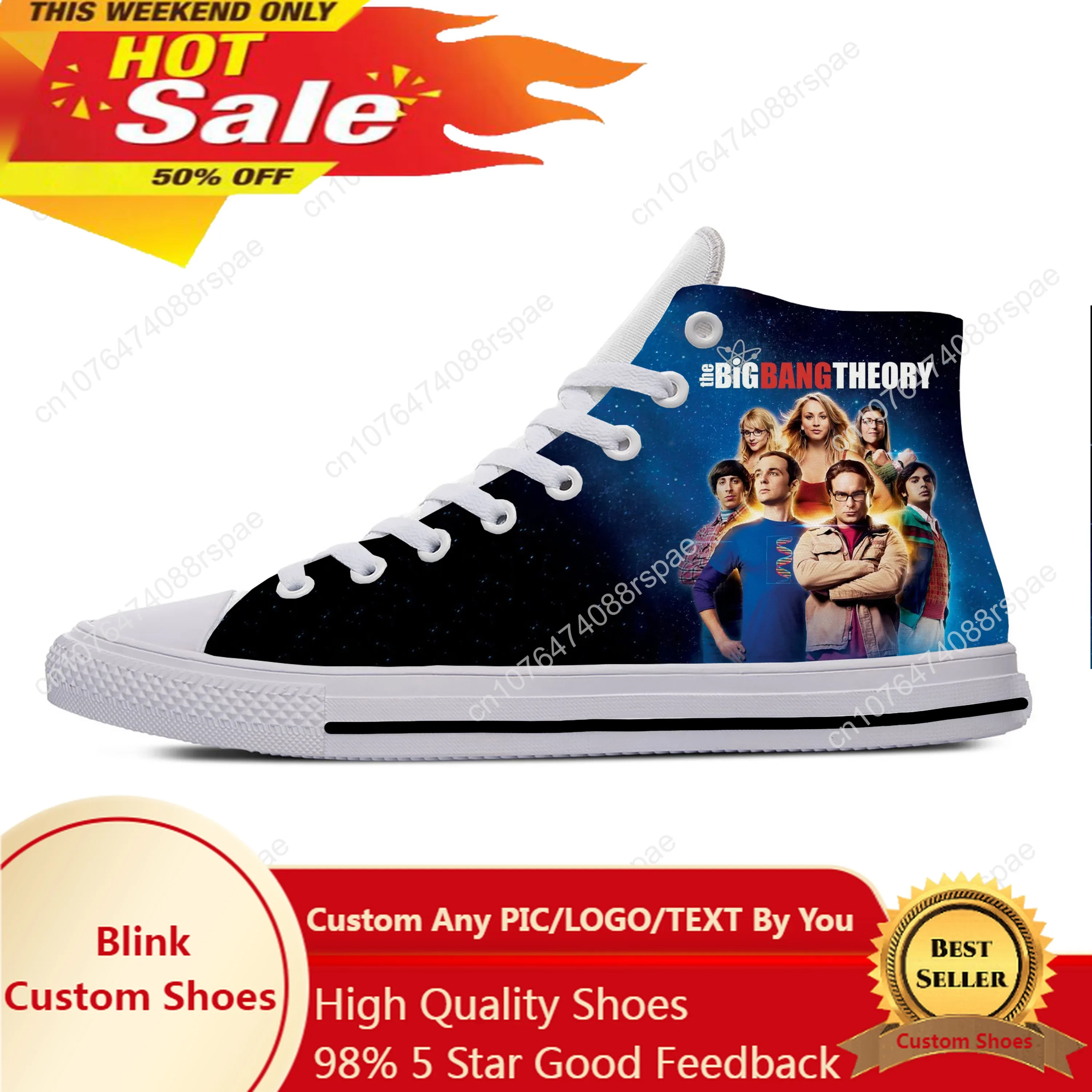 The Big Bang Theory Bazinga Sheldon Fashion Funny Casual Cloth Shoes High Top Lightweight Breathable 3D Print Men Women Sneakers