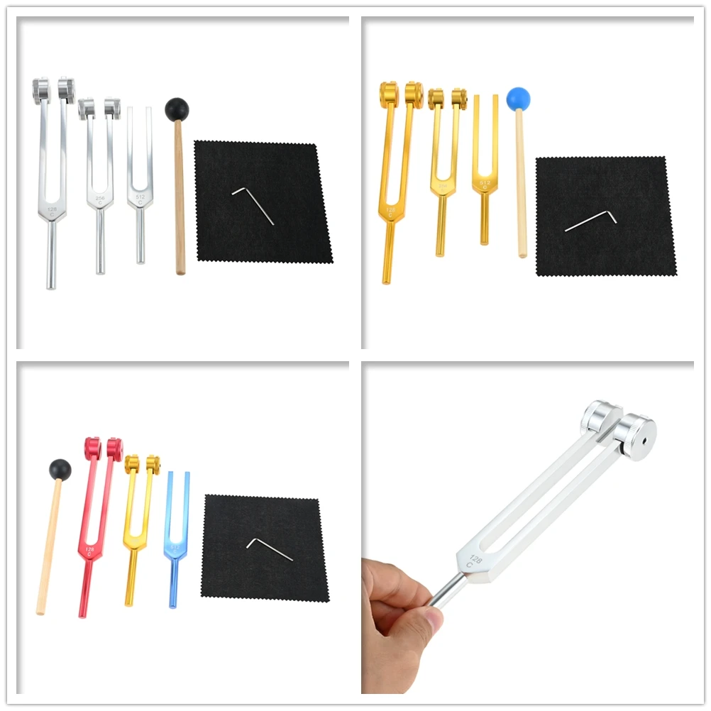 3pcs Aluminum Alloy Tuning Forks 128Hz 256Hz 512Hz Mallet Pouch Case Yoga Meditation Accessories Sound Healing DNA Therapy Kit