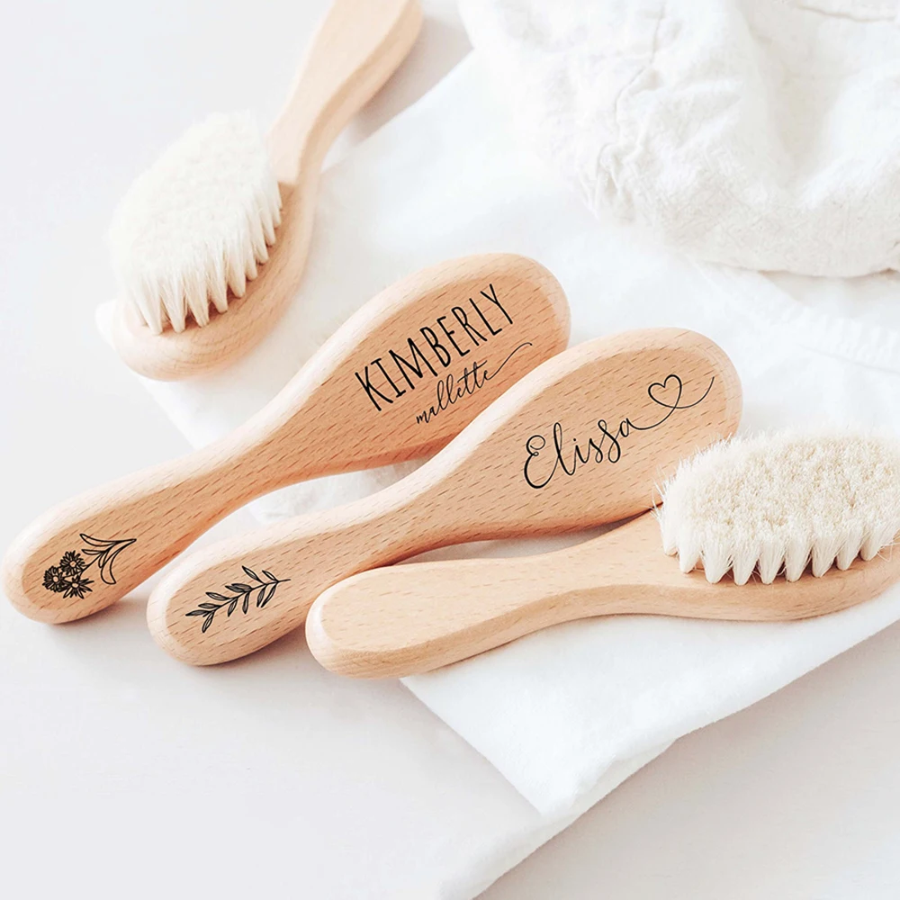 Personalized Wooden Baby Hair Brush Custom Bristle Toddler Comb Newborn Keepsake Baby Shower Birthday Party Gift