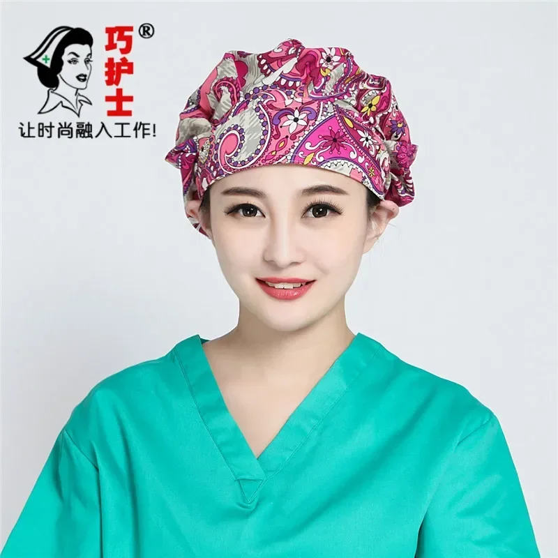 Red dragon hat Baotou pure cotton printing operating room female nurse doctor long hair work cap