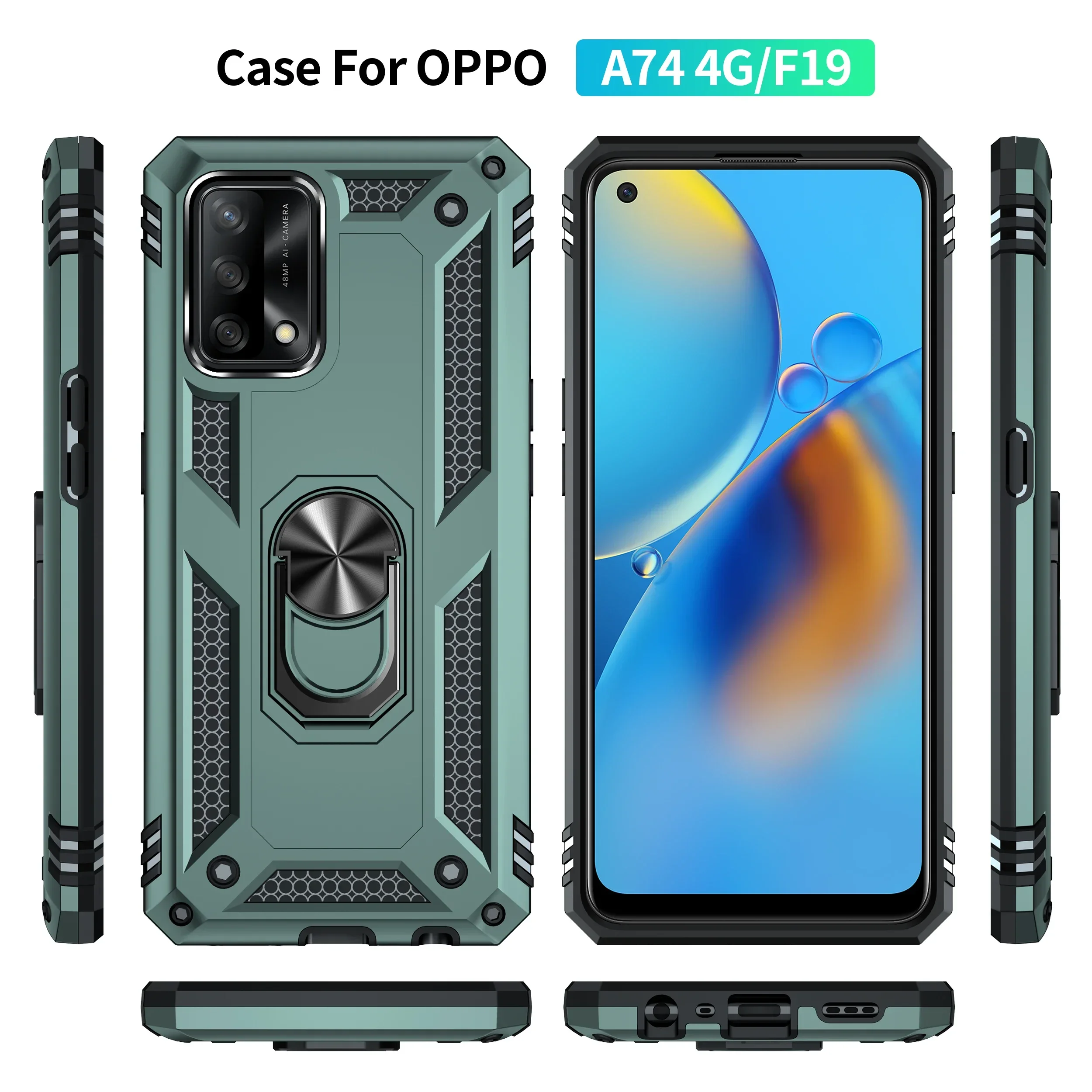 Oppo A74 F19 케이스용 충격 방지 커버 Oppo A74 CPH2219 링 홀더 폰 케이스 OPPO F19 A74 4G Funda F19 Coque Capa 케이스