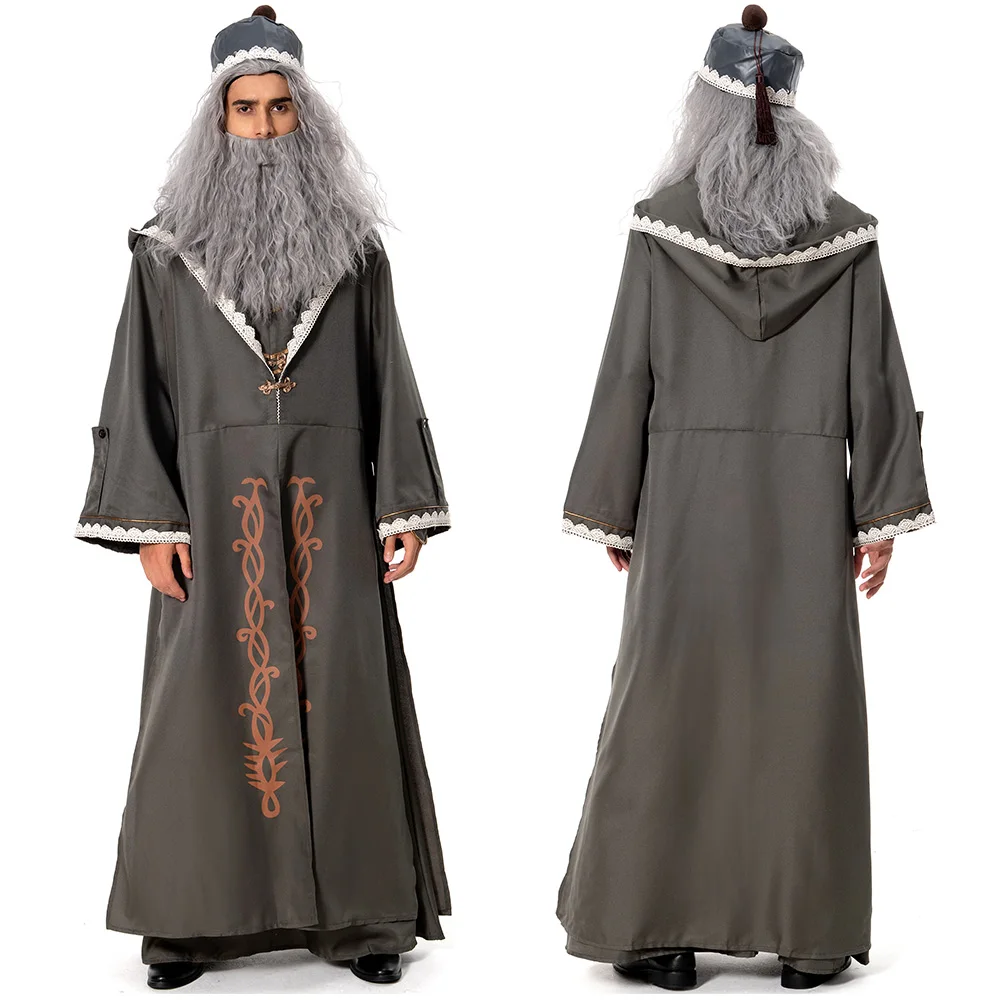 Dumbledore Cosplay Costume Adult Robe Cloak Hat Outfit Full Set Halloween Carnival Costume