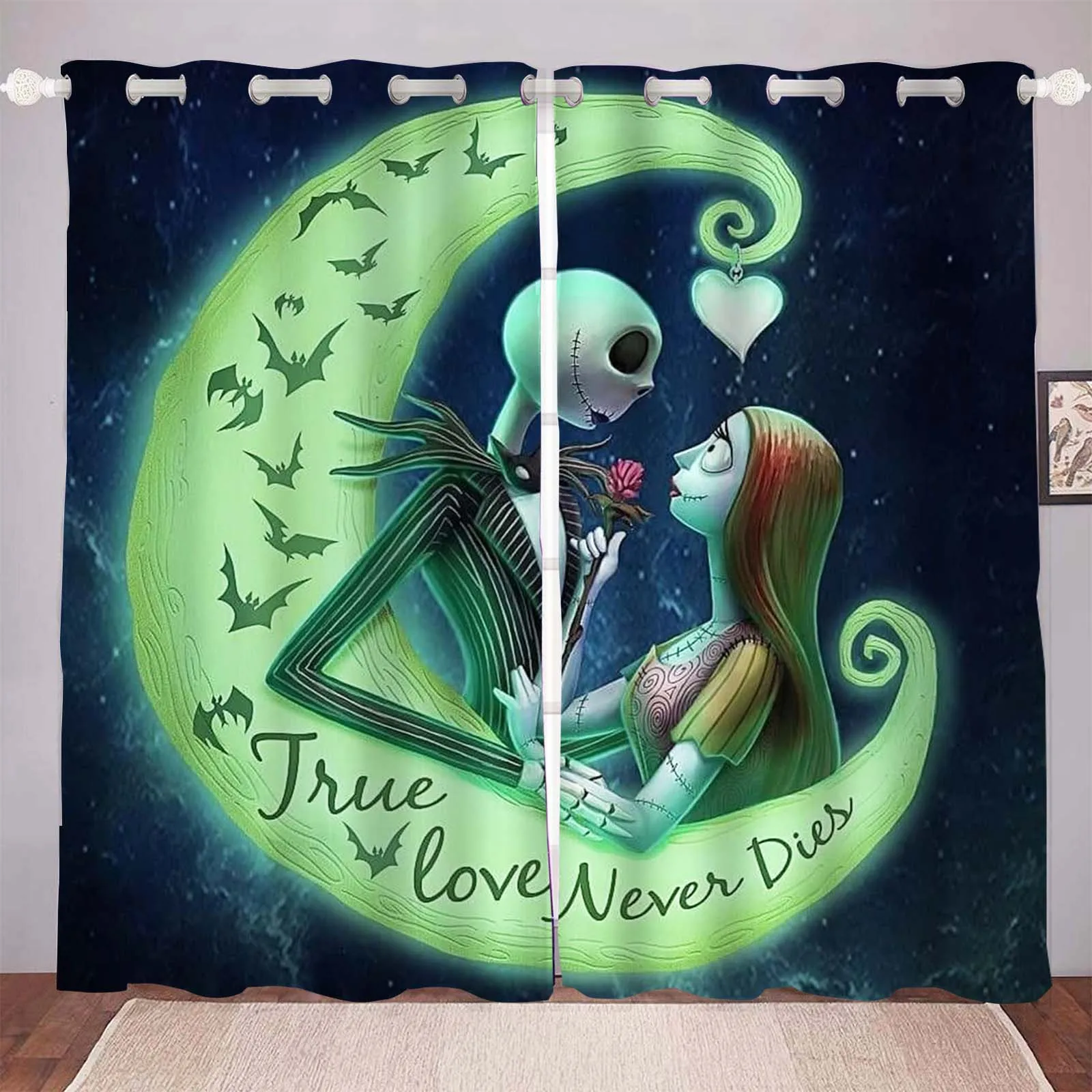 The Nightmare Before Christmas Curtains For Living Room Home Decor Perforated Bedroom Blackout  Balcony Screen Cartoon