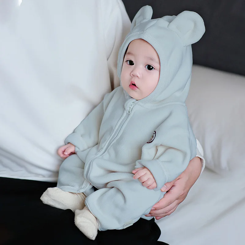 Somenie Winter Baby Romper Thick Oli‑Fleece Warm Newborn Bodysuit Outdoor Clothes For Boys