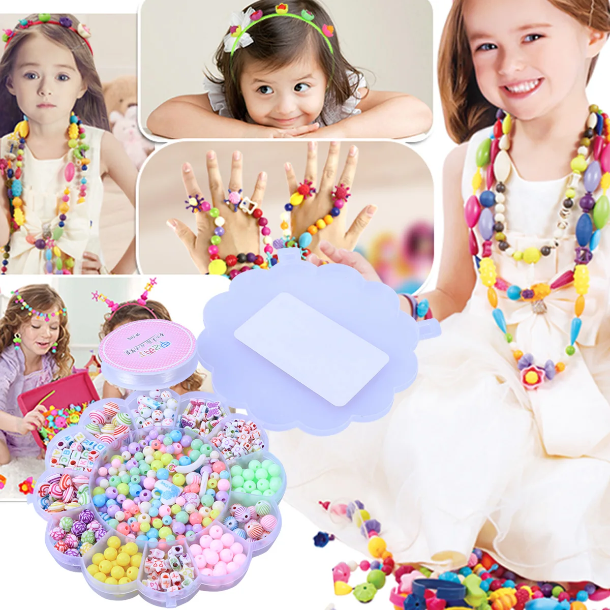 

300pcs Beaded Toy Set Craft Beads Kits Jewelry Making Colorful Acrylic Children's Intelligence Educational Tool for Kids