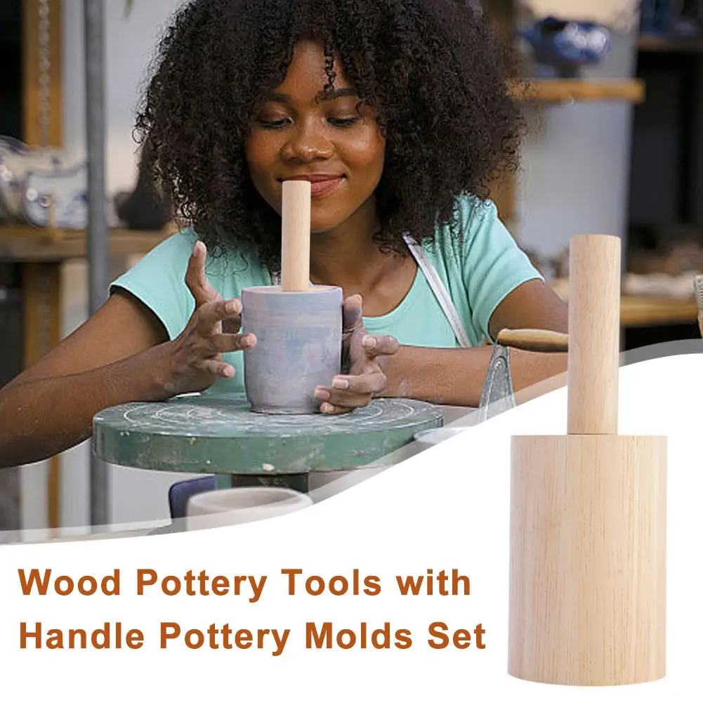 Wooden Pottery Mold With Handle Reusable DIY Smooth Suitable For Clay Pottery Ribs Wooden Shaping Porcelain Cup A8H0