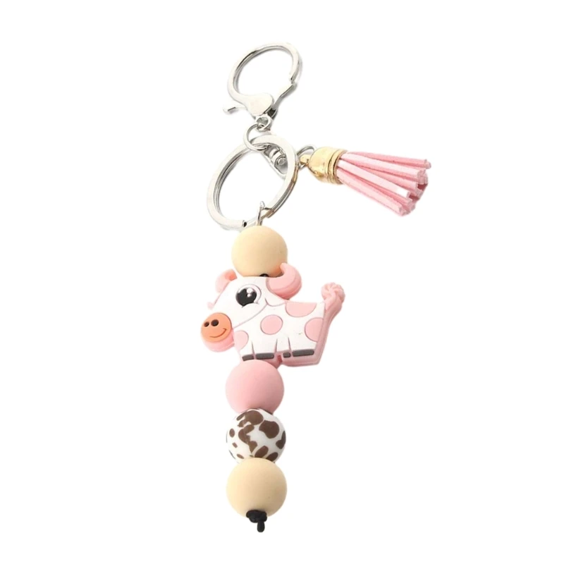 น่ารักการ์ตูนวัวพวงกุญแจของขวัญซิลิโคนลูกปัดวัวสัตว์จี้ Key CHAIN ​​กับพู่กระเป๋าเป้สะพายหลังกระเป๋าสตางค์รถ Drop Shipping