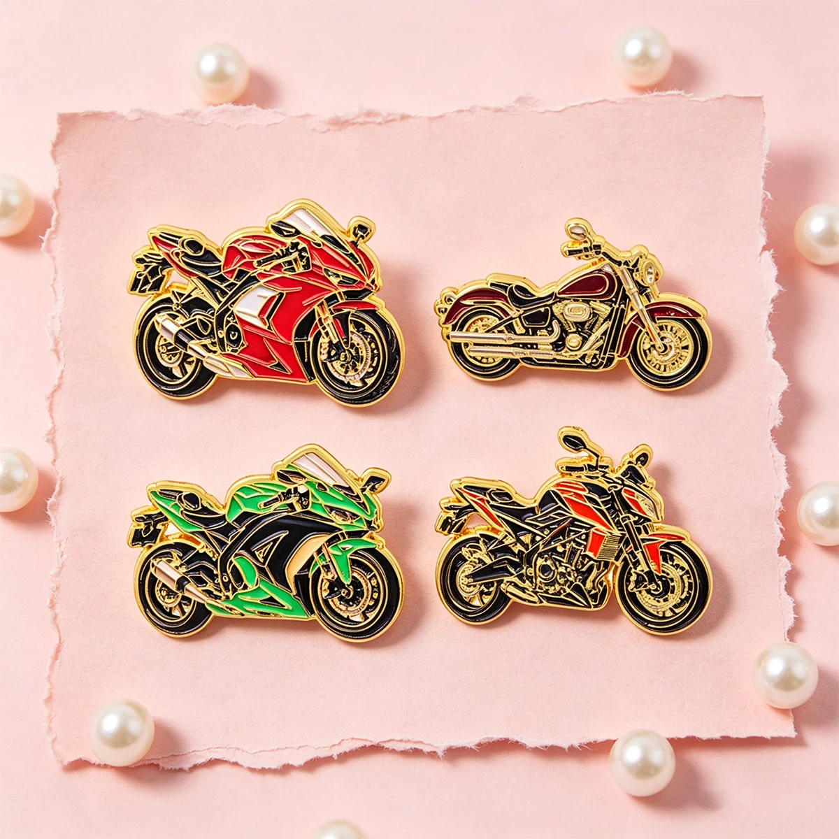 4-teiliges Set Sport-Motorrad Emaille-Pin Vintage Coole Fahrzeug-Brosche Anstecknadeln Abzeichen für Rucksack Zubehör Schmuck Geschenke – Detail 7