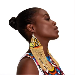 African Statement Earrings Golden Tassel Decoration Oversized Boho Chandelier Earrings Newest Trendy Handmade Fun Earring WYB804