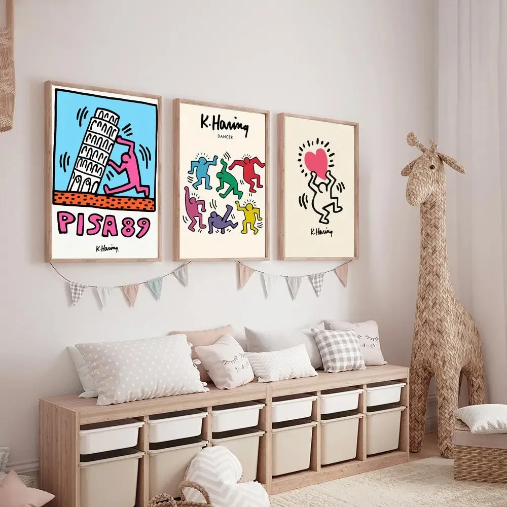 ملصق قماشي للخط الكلاسيكي المطبوع الملون من Keith-Haring-Works: مقاوم للماء وخالي من التجاعيد ومتين لجميع المساحات