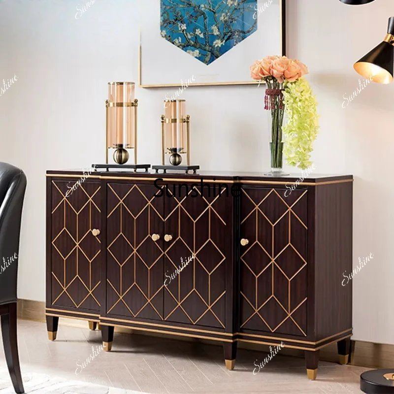 Light luxury dining side cabinet Modern solid wood tea cabinet Living room large-capacity entrance cabinet