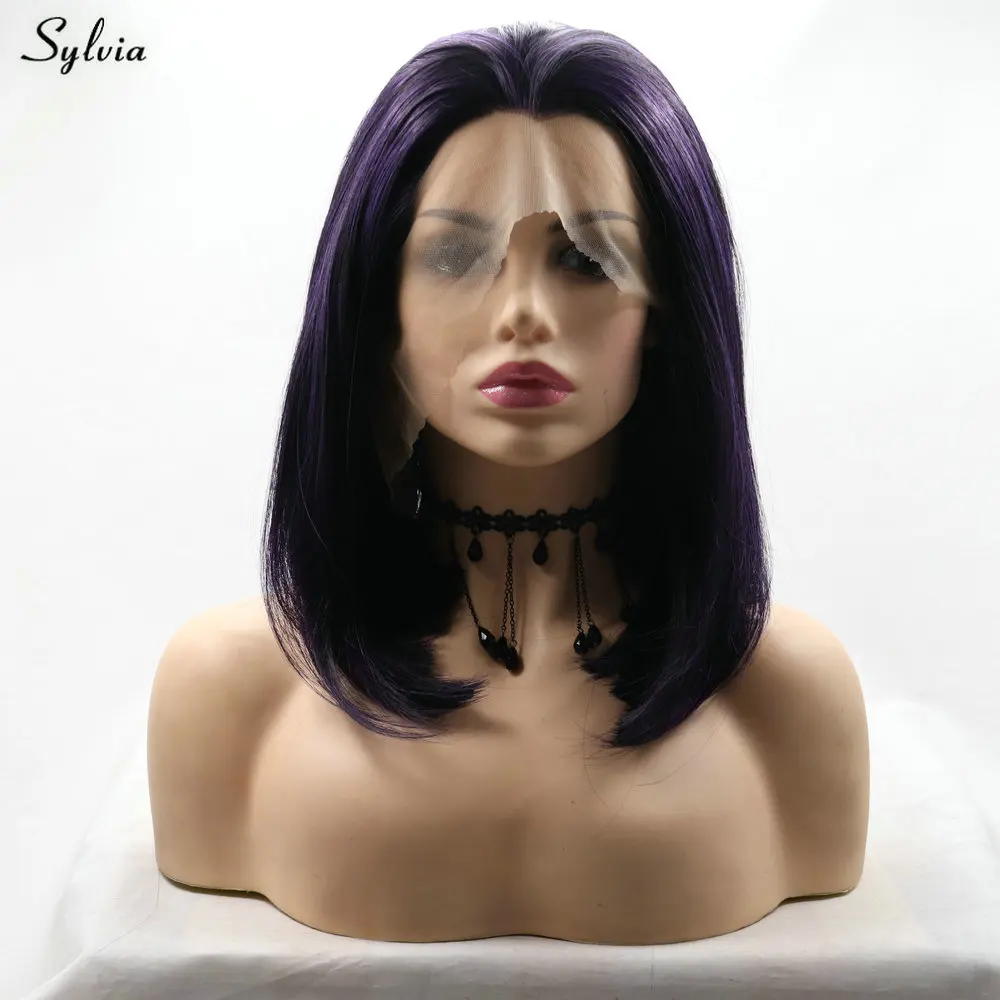 Perruque Bob Lace Front Wig synthétique courte lisse – Sylvia, perruque en Fiber résistante à la chaleur pour femmes